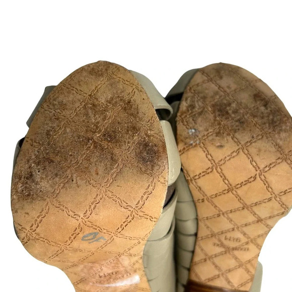 L.A.M.B. Kam Taupe Platform Slingback Wooden Heels Sandals Size 9.5 - Picture 9 of 11